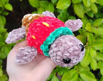 Crochet Chocolate Covered Strawberry Turtle Plushie