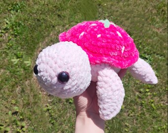Large Crochet Strawberry Turtle Plush