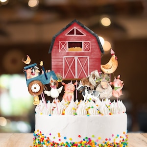 Farm Centerpieces Farm Animals Birthday Party Farm Cake Topper Table Decor Blue Tractor Barnyard Party Decoration Girl Boy Digital Printable