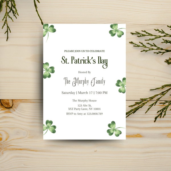 Shamrock St. Patrick's Day Party Invitation | Editable St. Patricks Day Party Invite | St Patricks Day Invitation, Canva Instant Download