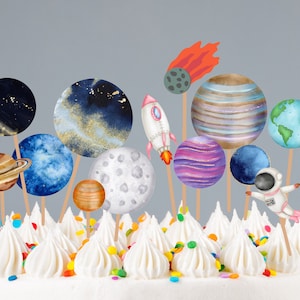 Space Birthday Cake Topper: Galaxy Party Decor (Digital Printable, Editable Canva Version Included)