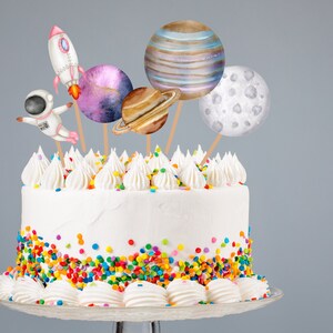 Space Cake Topper | Galaxy Table Decor | Space Centerpieces | Space Birthday Party | Girl Astronaut Planets DIY Digital Printable