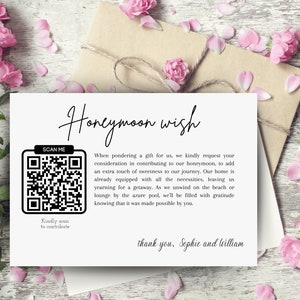 Minimalist Honeymoon Wish QR Code, Honeymoon Fund Card Canva Template, Honeymoon Wish Card, Modern Wedding Cash QR Card for Wedding Digital