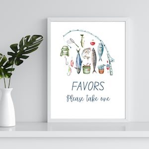 Favors Party Sign Fishing Birthday Sign O-fish-ally Reeling in The Big One Birthday Boy Fishing Party Decor Table Download Printable FB01