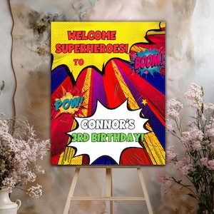 Superhero Birthday Welcome Sign: Comic Book Party Decor (Digital Download, Made-to-order