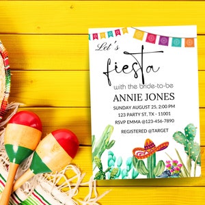 Invitación editable para despedida de soltera, cactus mexicanos, suculentas, desierto, flores, plantilla imprimible, Canva