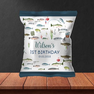 Bearbeitbare Angeln Geburtstagsparty Chip Taschenetikett O-Fish-Ally One 1st Birthday Party Decor Fischer Geburtstag Party DecorCanva Sofort Download
