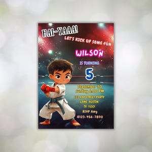 Invito di compleanno di karate, modello di invito per festa di taekwondo MODIFICABILE, arti marziali di karate, invito per festa di compleanno di karate nero per ragazzo