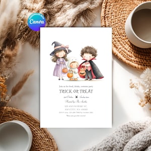 Editable Halloween Party Invitation: Kids Costume, Spooky Design (Canva Digital Template 5x7in)