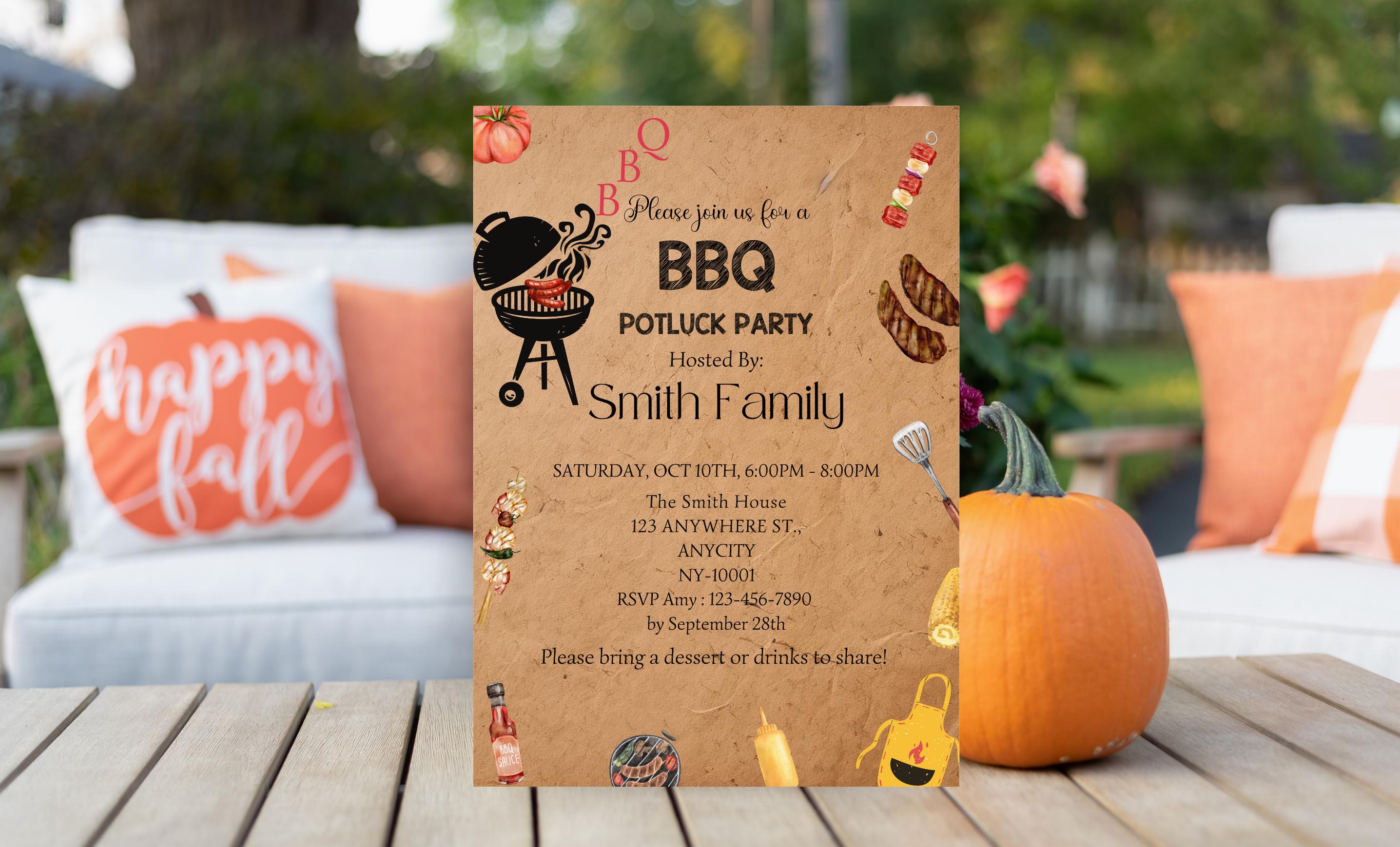 BBQ Party Invitation Template: Editable Canva Digital (Instant Download)