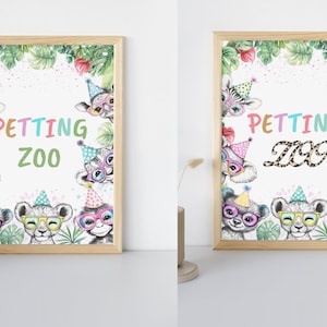Verjaardagsbord kinderboerderij, feestbeesten verjaardag wilde safaridieren tafelbord, kinderdecoratie dierentuin 2 ontwerpen download afdrukbare PA01