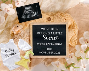 Editable Digital Pregnancy Announcement | Pregnancy Reveal Download | Gender Neutral Pregnancy Announcement Letterboard for Social Media