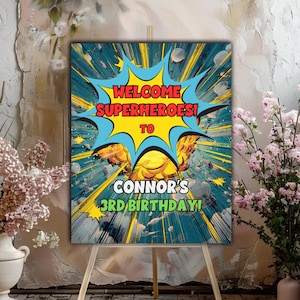 Superhero Birthday Welcome Sign: Comic Book Party Decor (Digital Download, Made-to-Order