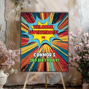 Superhero Birthday Welcome Sign: Comic Book Party Decor (Digital Download, Made-to-Order
