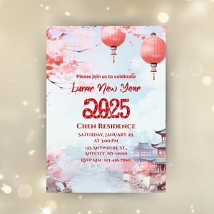 Editable Lunar New Year Invitation: 2025 Year of the Snake (Canva Template Instant Download)