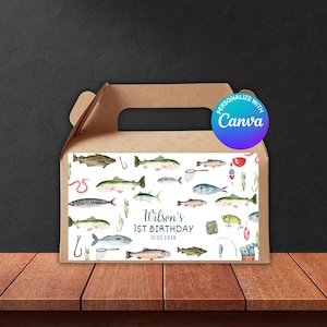 Etiqueta para caja de regalo con temática de pesca, decoración para fiesta de cumpleaños número 1 de O-Fish-Ally One, descarga instantánea