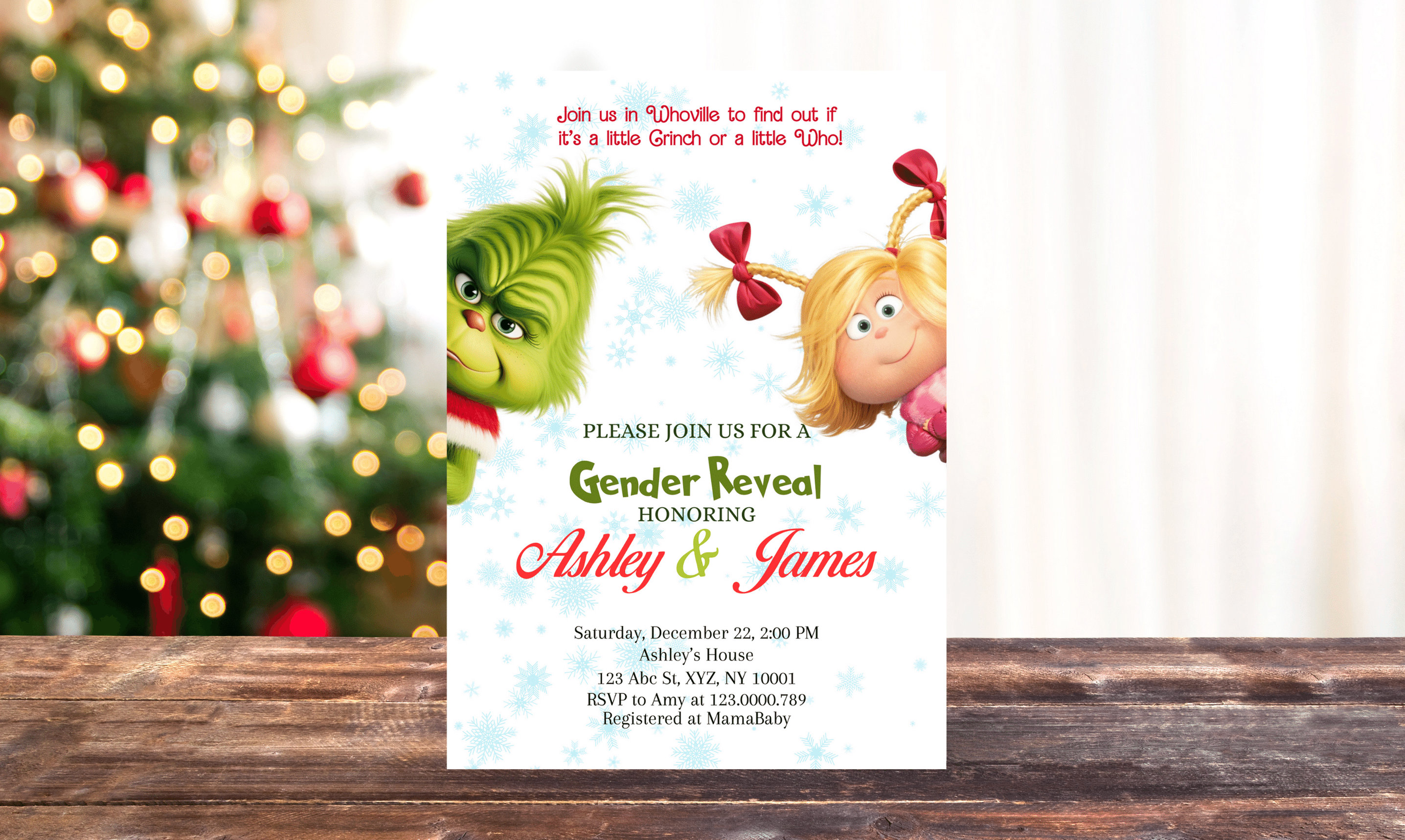 Grinch Christmas Gender Reveal Party Invitation,baby Boy or Baby Girl