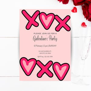 Editable Galentine&#39;s Day Party Invitation: Pink Bow Design (Canva Template)
