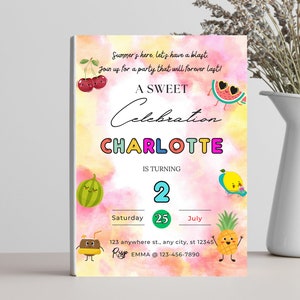 Tropical Fruit Fiesta Birthday Invitation (Digital Download)
