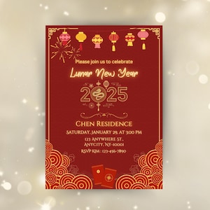 Editable Lunar New Year Party Invitation: Year of the Snake (Canva Template Instant Download)