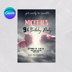 Invitación de cumpleaños de boxeo Plantilla de invitación para fiesta de boxeo - Descarga instantánea Cumpleaños de niño Imprimible Canva Editable