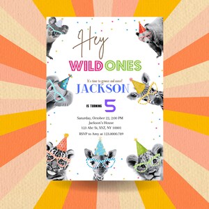 Bewerkbare feestdieren verjaardagsuitnodiging, uitnodiging voor wilde dieren, dierentuin Safari dieren Download afdrukbare uitnodiging Canva-sjabloon