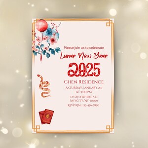 Editable Lunar New Year Invitation: 2025 Year of the Snake (Canva Template)