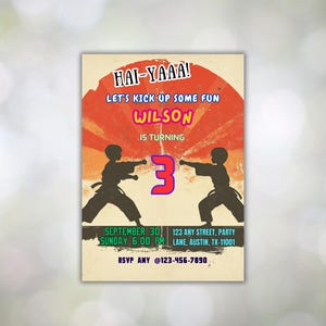 Invito di compleanno di karate, modello di invito per festa di taekwondo MODIFICABILE, arti marziali di karate, invito per festa di compleanno di karate nero per ragazzo