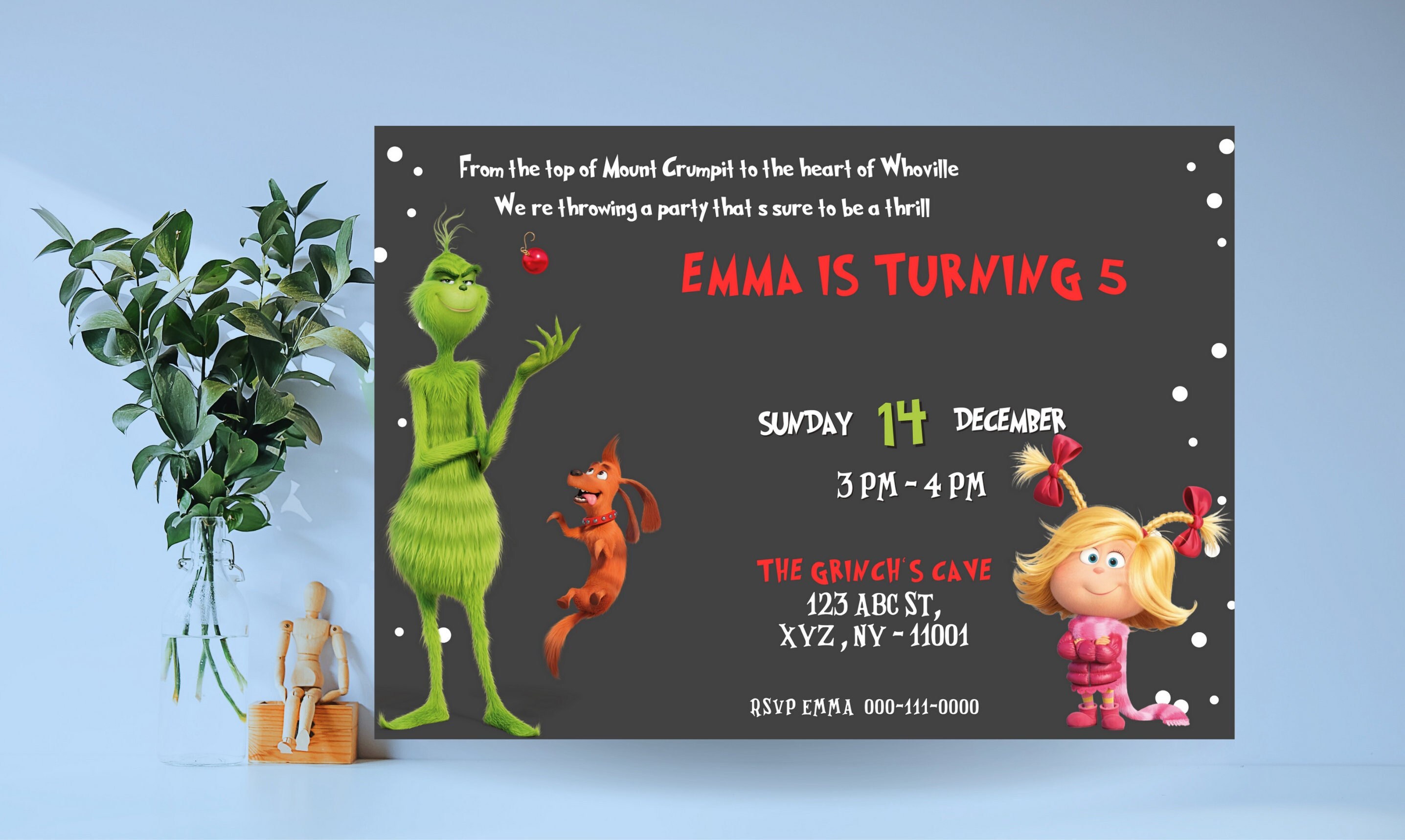 Grinch Christmas Party Birthday Invitation and Thank You Card -   Portugal