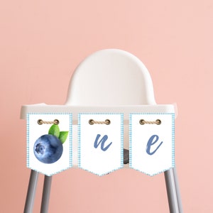 Banner kinderstoel eerste verjaardag Blueberry: fruitfeestdecor (AFDRUKBAAR digitaal)
