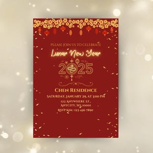 Editable Lunar New Year Invitation: 2025 Year of the Snake (Canva Template)