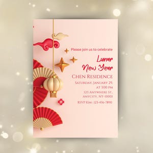 Editable Lunar New Year Invitation: 2025 Year of the Snake (Canva Template Instant Download)