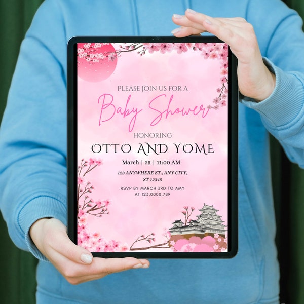 Editable Cherry Blossom Baby Shower Invitation, Pink Cherry Blossom Baby Shower Invite