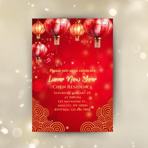 Editable Lunar New Year Invitation: 2025 Year of the Snake (Canva Template Instant Download)