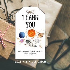 Astronaut Birthday Favor Tags: Galaxy Thank You Labels (Canva Printable)