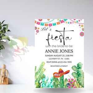 Invitación editable para despedida de soltera, cactus mexicanos, suculentas, desierto, flores, plantilla imprimible, Canva