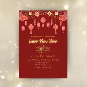 Editable Lunar New Year Invitation: Year of the Snake 2025 (Canva Template)