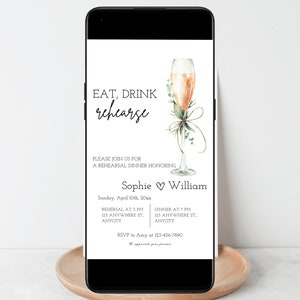 Champagne Rehearsal Dinner EVITE Invitation, Rehearsal Dinner Invite, Minimalist Rehearsal Dinner, champagne Wedding Rehearsal evite