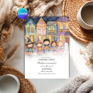 Editable Halloween Party Invitation: Kids Costume, Spooky Design (Canva Digital Template 5x7in