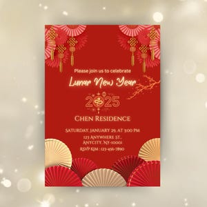 Editable Lunar New Year Invitation: 2025 Year of the Snake (Canva Template)