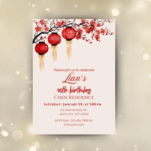 Lunar New Year Birthday Invitation: Red Lanterns (Canva Template)