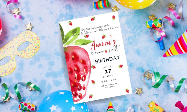 Erdbeer-Thema 1. Geburtstag Hintergrund – 2,1x1,5m Vinyl, Für Fotoshooting & Partydekoration