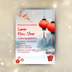 Editable Lunar New Year Invitation: 2025 Year of the Snake Canva Template (Digital Download)