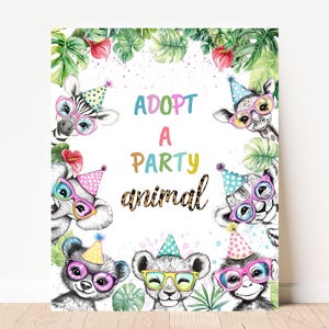 Adopt an Animal Birthday Sign: Zoo Safari Party Decor (PDF, PNG, JPG)