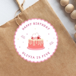 Alles Gute zum Geburtstagkuchen Aufkleber, Benutzerdefinierte alles Gute zum Geburtstagetiketten, Geburtstagspartybevorzugungsetikett, PINK-Etikett Canva bearbeitbarer digitaler sofort-Download