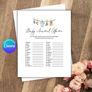 Cowboy Baby Shower Game, A little Cowboy Is On The Way, Cowboy Clothesline Baby Shower Baby Animal Game Editable Printable Instant Download