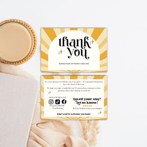 Plantilla de tarjeta de agradecimiento para anfitriones de alquiler, plantilla editable de Canva para alquileres, tarjeta de bienvenida para anfitriones de Airbnb y solicitud de reseñas y calificaciones GROOVY