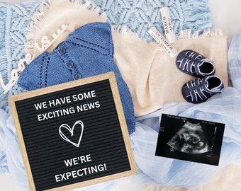 Editable Digital Pregnancy Announcement Pregnancy Reveal Download | Gender Neutral Pregnancy Announcement Letterboard for Social Media