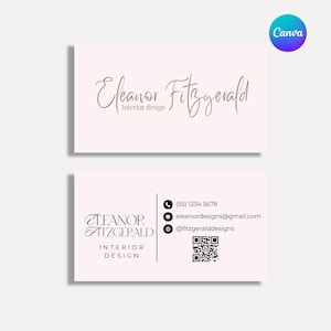 Editable Minimalist QR Code Business Card Template, Elegant Business Card, Modern Double Sided Business Card, DIY Simple Calling Card, Canva