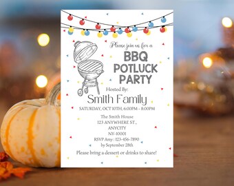 BBQ Potluck Party Invitation Template: Editable Canva Design (Digital Download)